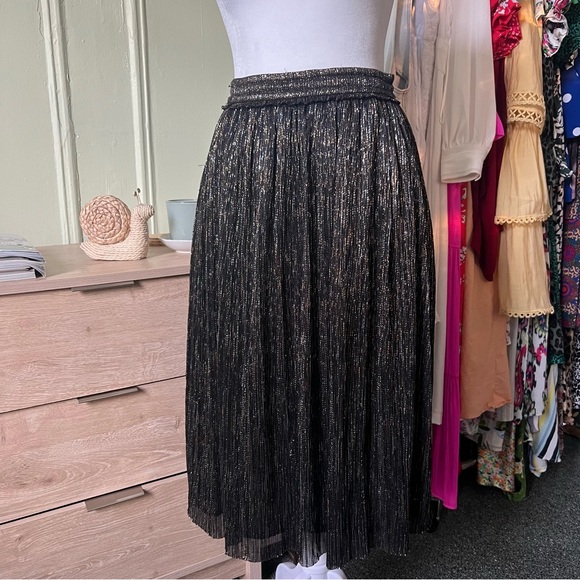 ZARA A-Line Silver Gold Metallic Threads Elastic High-Waist Knee-Length Skirt S - Picture 8 of 16